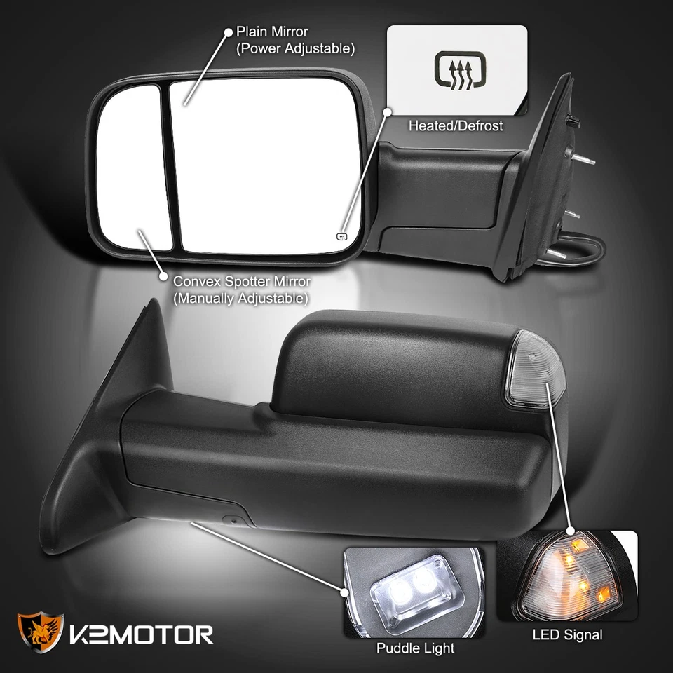 Fits 2013-2024 Ram 1500 Power Fold+Heated+LED Signal+Puddle Tow Mirrors - Image 3 of 4
