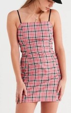 Urban Outfitters Pink Black Plaid Slip Mini Dress 90s Y2K Womens Size XS