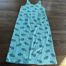 Vintage 90s Fresh Produce Sleeveless Maxi Dress Large Solid Casual Green Fish