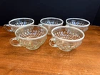 Vintage Five 1940s Anchor Hocking Moonstone Opalescent Hobnail Tea Cups 4"