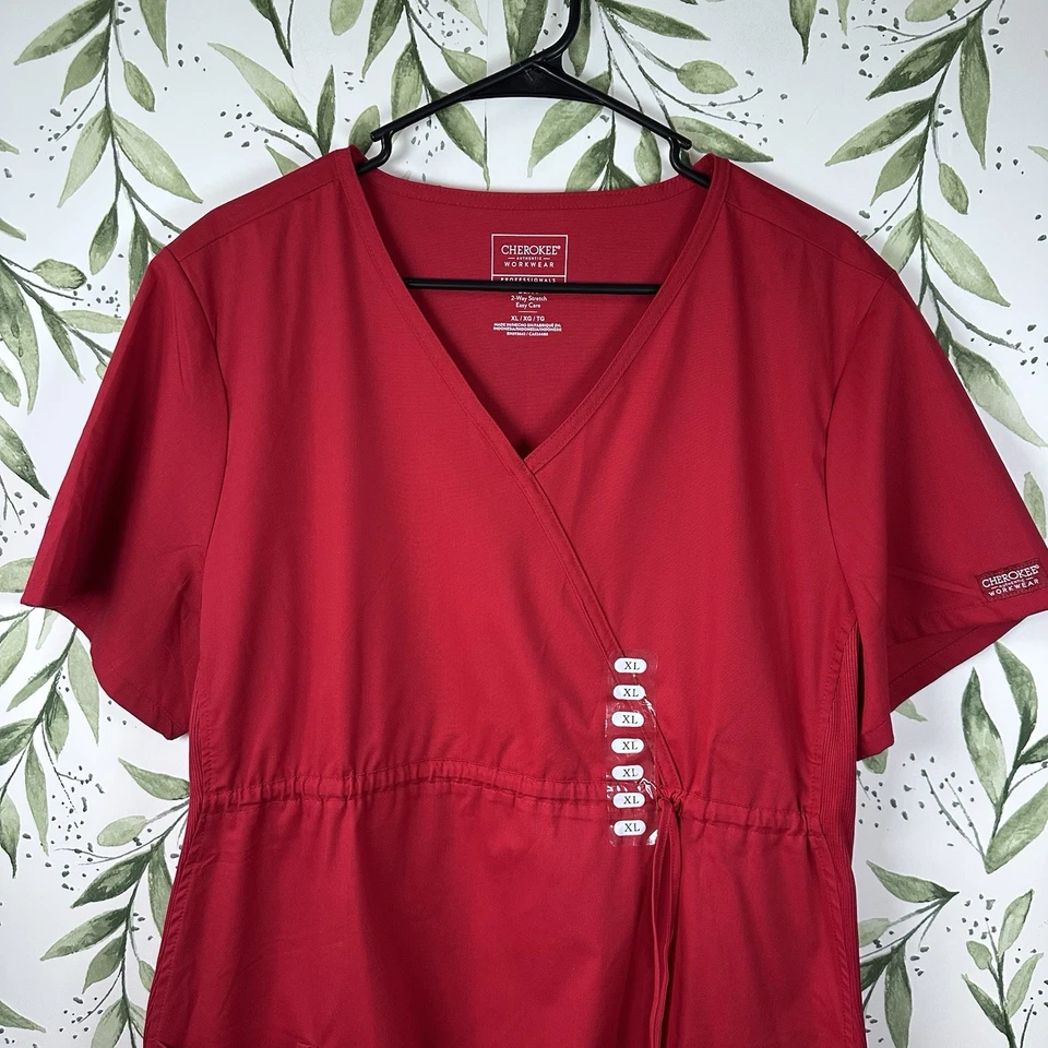 Cherokee Professionals Maternity Mock Wrap Scrub Top. Red. XL. NWT - Image 3 of 4