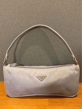 PRADA Nylon Triangle Logo Accessory Pouch Light Blue 10cm x 24cm Excellent