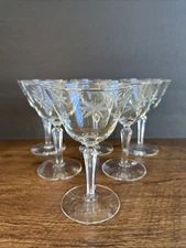 Cut Glass Starburst Cocktail Coupes~Set of Six~ Champagne MCM Barware Vintage