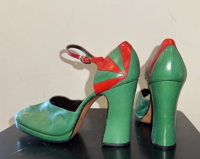 Vtg Sz 9 70s Platform Italian Dress Shoes Sandals NOS Green Red Leather  Disco | eBay