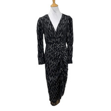 Express Dress Women M Medium Black Silver Metallic Faux Wrap Asymmetrical Ruched