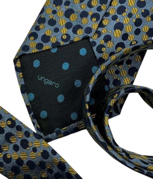 Corbata de seda UNGARO ITALIA gris dorado lunares con:3,6" usada en excelente estado  Foto 2 de 4