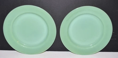 2 Fire King Jadeite Dinner Plate Vintage Oven Ware 9" Show wear