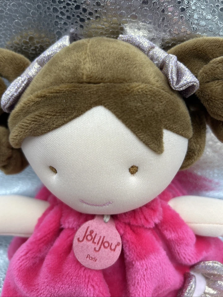 Jolijou Doll Plush Lollipop Pink Dress Flower Purple Brunette Pigtails Girl 11in - Image 4 of 4