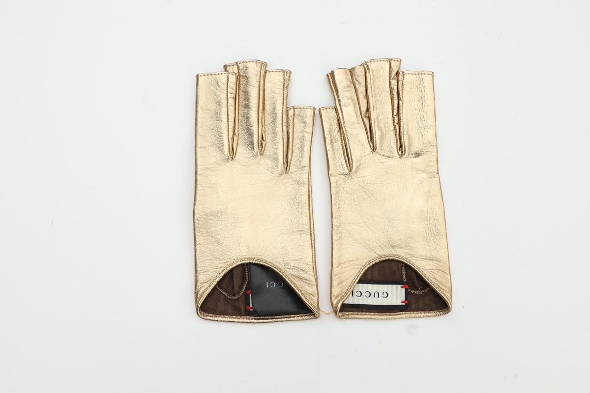 GUCCI Metallic Gold Leather Fingerless Gloves Size 7 Small | eBay