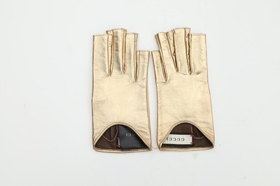 GUCCI Metallic Gold Leather Fingerless Gloves Size 7 Small
