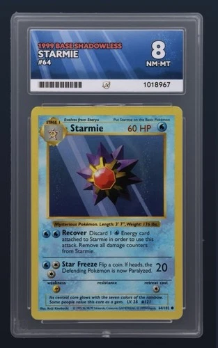 Pokémon TCG 1999 Base Set STARMIE Shadowless Ace Graded 8 💧
