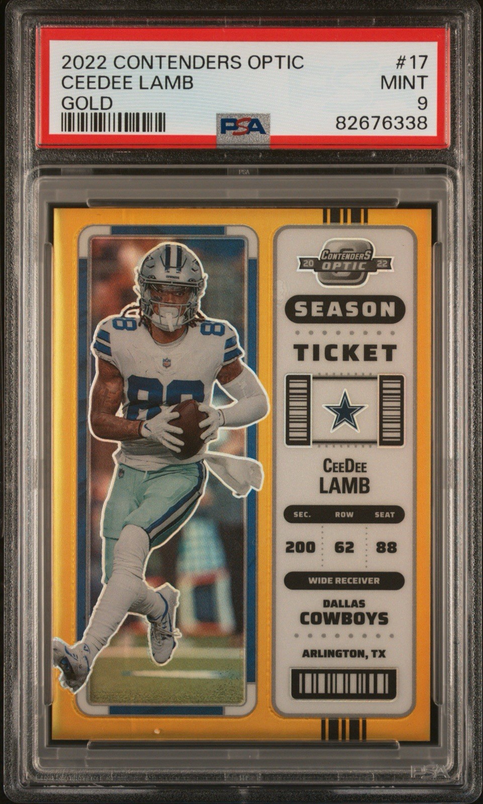Panini 2022 Contenders Optic Season Ticket CeeDee Lamb #17 Gold Prizm /10 PSA 9