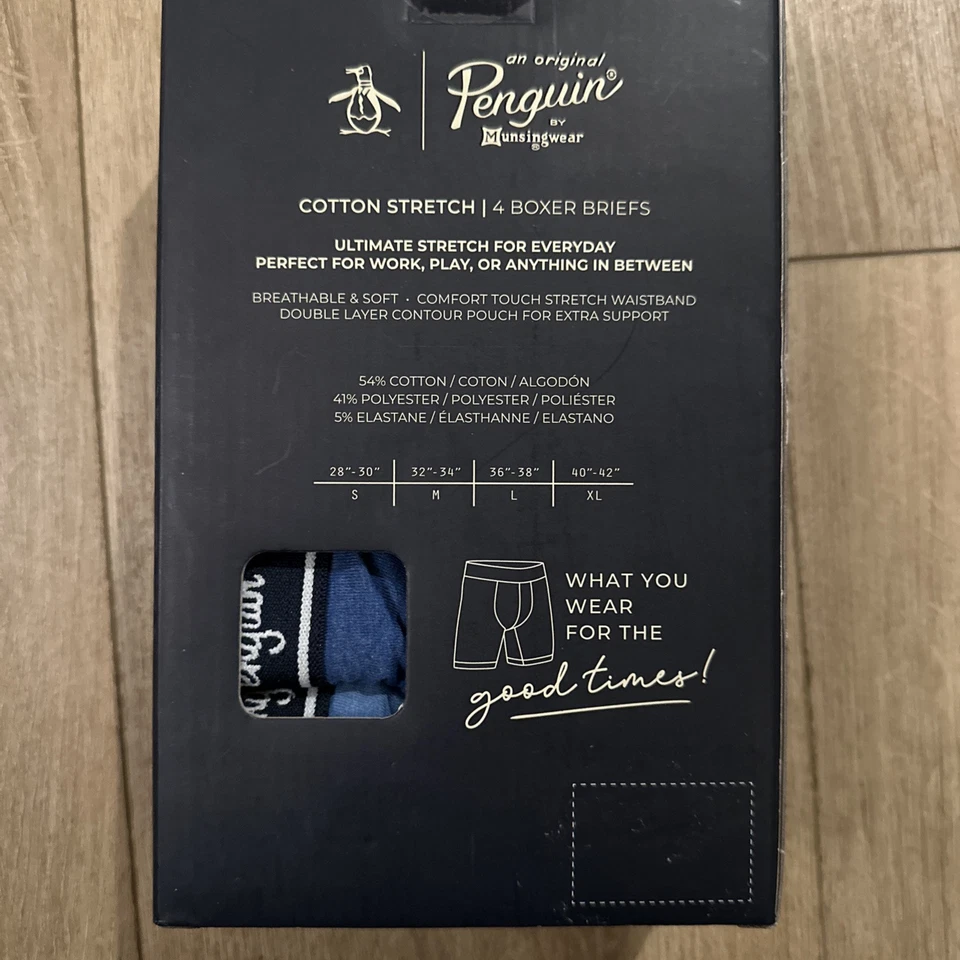 Paquete de 4 calzoncillos boxer elásticos de algodón originales Penguin de Munsingwear pequeños Foto 3 de 4