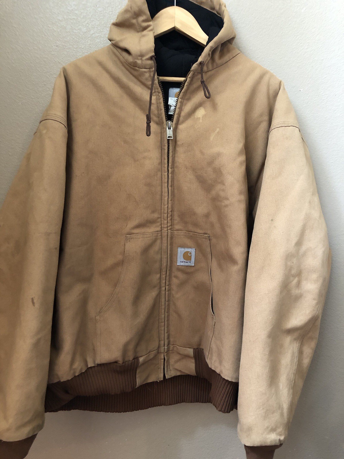 Carhartt J04 BRN Jacket Mens 4XL Brown Full Zip Hooded Quilt Lined Canvas