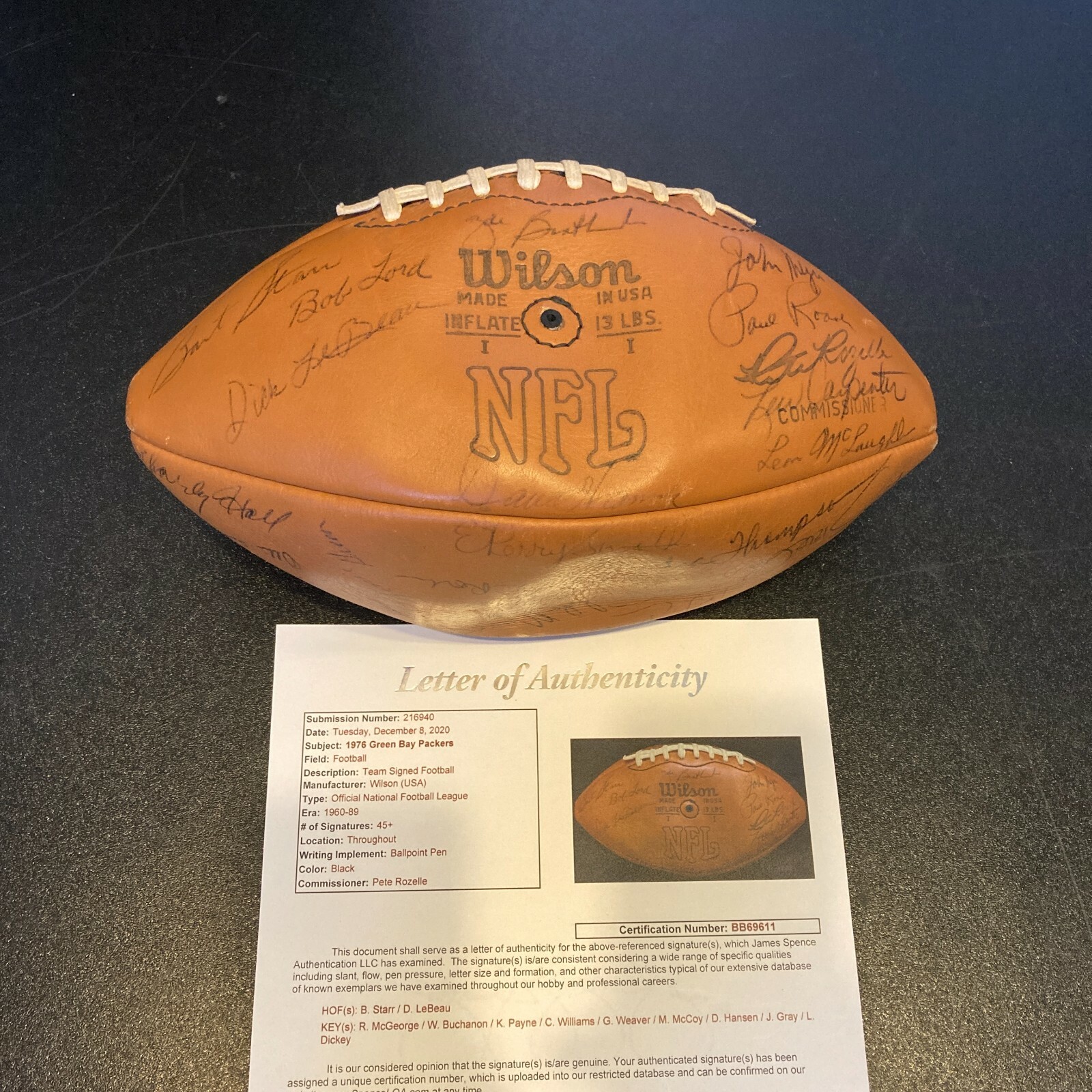 Bart Starr Autographed Signed Green Bay Packers 1976 Team Wilson NFL Game Football JSA COA 