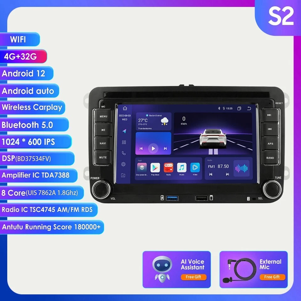 Radio estéreo GPS para VW Volkswagen Golf Passat Skoda Polo Android 8 núcleos Carplay Foto 2 de 4