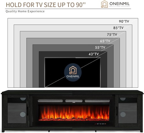 TV Stand w/50" Fireplace,80"TV Console w/Adjustable Shelf & Glass Door Up to 90" - Picture 5 of 6