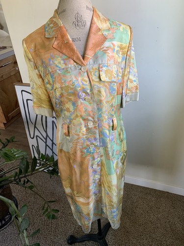 Vtg Louis Feraud 100% Silk Midi Dress Abstract Wearable Artsy sz 10 Belted Boho - Picture 22 of 22