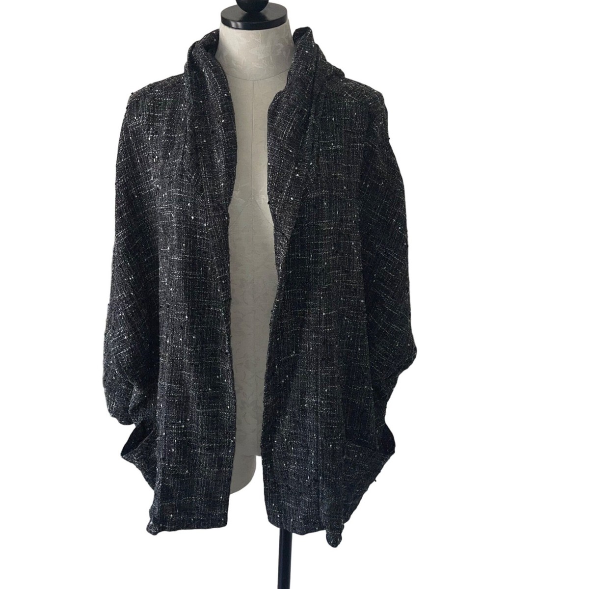 Igor Dobranic Tweed Jacket Handmade One Size Black Hooded Lagenlook Pockets