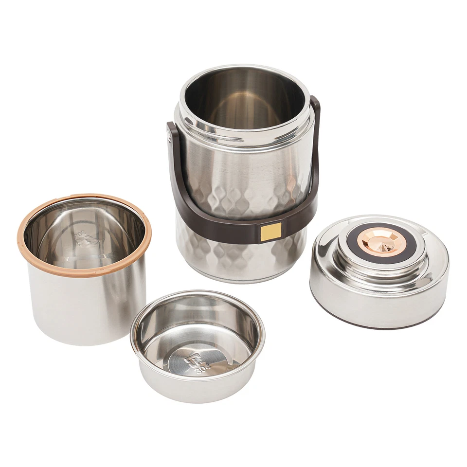 Termo de comida apilable sellado de 3 niveles fiambrera térmica aislada plateada Foto 3 de 4