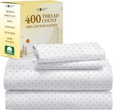 Printed King Size Sheets Set - Luxury 400 Thread Count Sateen, Natural 100 Cott