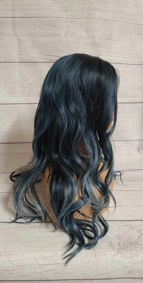 Peluca delantera de encaje ondulada de cuerpo largo de 25" Ombre negra azul cosplay - BOBBI BOSS MLF504W Foto 3 de 4