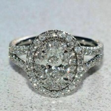 Halo Engagement Ring 2.70Ct Oval Cut Diamond White Gold Finish Simulated Size 8