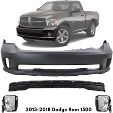 Front Bumper Cover & Fog Light Assembly Kit For 2013-2018 Dodge Ram 1500