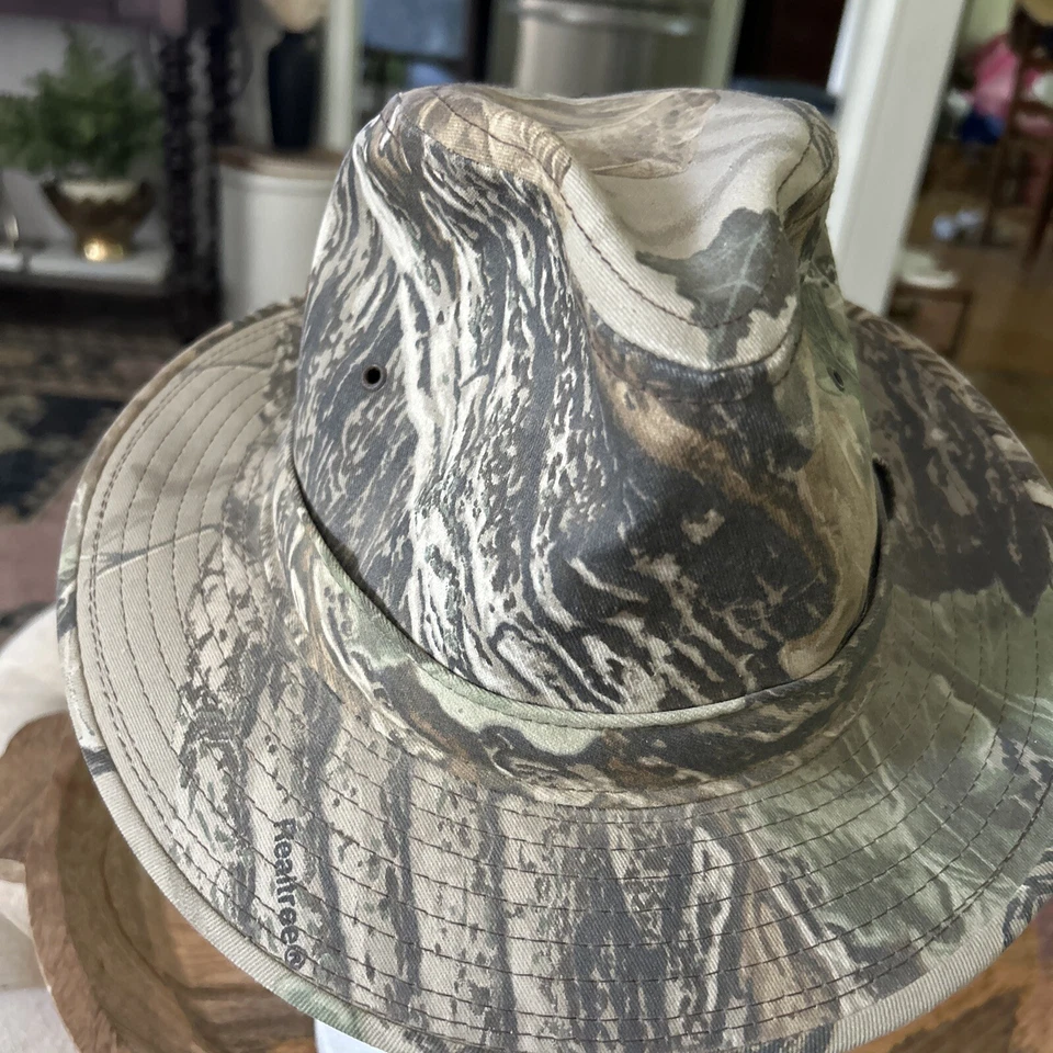 Chapéu de caça vintage Realtree masculino pequeno EUA estruturado Fedora camuflado boogie em excelente estado usado - Imagem 2 de 4