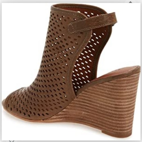 Lucky Brand Wedge Heel Open Toe Rozina Booties Brown Leather Sling Back Size 9.5 - Picture 3 of 10