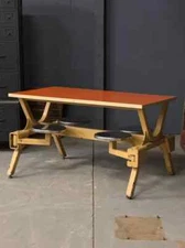 Vintage Swing Out Seat Table, Industrial Dining Table, Four Person Table