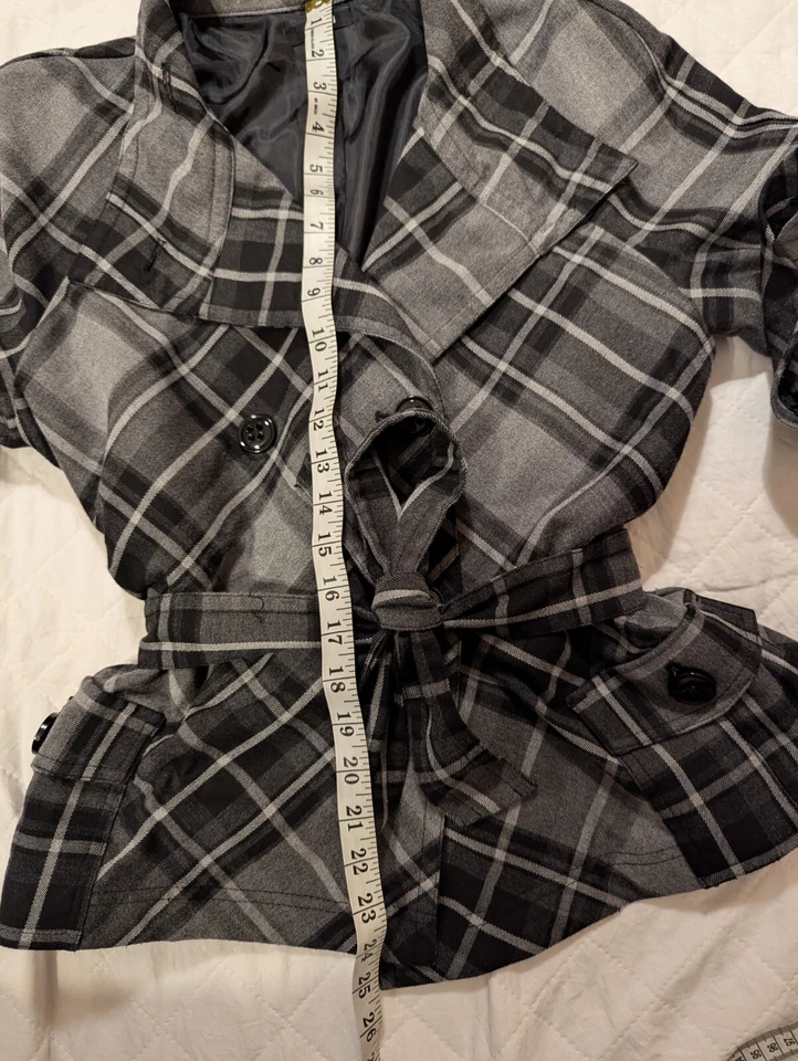 Abrigo Chaqueta Apt 9 Grande L Para Mujer Chaquetón Corbata Cintura Negro Gris Rayas Cuadros Foto 4 de 4