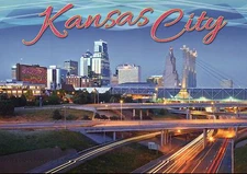 Kansas City Missouri, Downtown Skyline, Interstate, Roads, Lights etc - Postcard