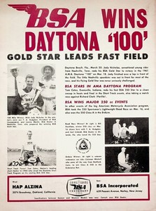 1961 BSA Gold Star Jody Nicholas Daytona Motorcycle Racing - Vintage Print Ad