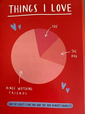 NEU GRUSSKARTE DINGE, DIE ICH LIEBE TORTENDIAGRAMM DU, HUND, FREUNDE BINGE VALENTINSTAG 