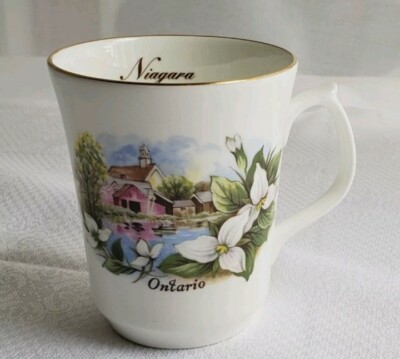 Duchess Bone China England Mug Cup Niagara Falls Ontario Scene Flowers Chip
