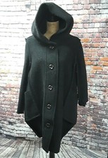 Euc Charlotte & Louis Black Wool Blend Hooded Coat Jacket Sz 48 Us 12/14