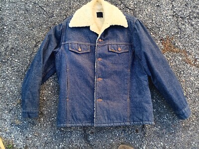 Vintage Sears Denim Jacket 70s Roebuck Sherpa Lined Blue Button