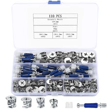 Cam Lock Nuts and Screws Set 110Pc Furniture Connector Bolt Fasteners Hardware