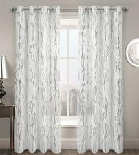Swirl Ripple Effect Voile Curtain Eyelet Panel White Gold Silver Voile Net Panel