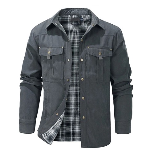 Winter Men'S Bomber Jacket Male Plaid Flannel Jacket Lapel Cargo Jackets Coats - Picture 21 of 22