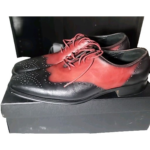 Carrucci Mens Burgundy Lace Up Oxford Leather Dress Shoes US 