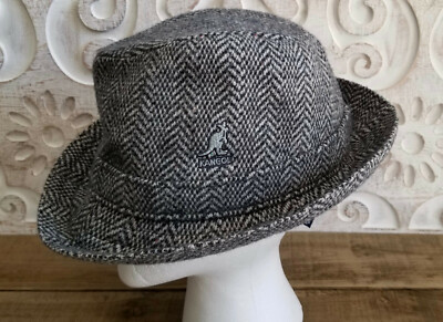 * KANGOL HERRINGBONE GAFFER TRILBY FEDORA HAT * 6449BC * BLACK * NEW WITH TAGS *