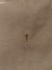 14k Gold belly ring with rhinestone flower #b...