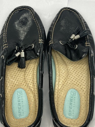 Sperry Top-Sider Black Patent Leather Moc Toe Slide Mule Deck Boat Women  Shoe | eBay