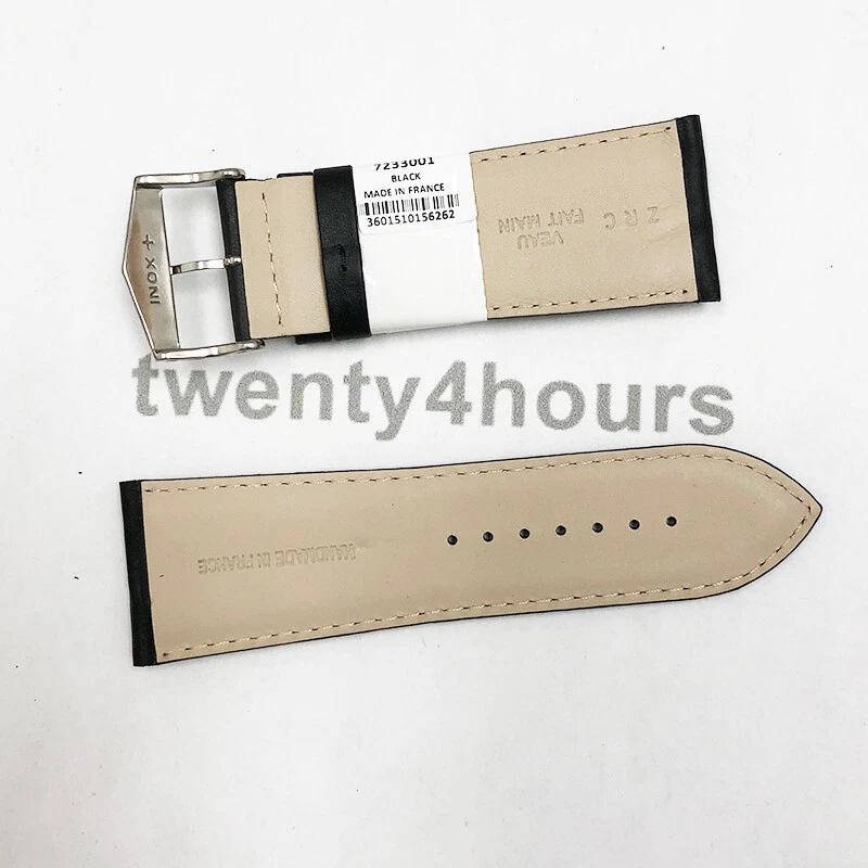 Correa de reloj de cuero de becerro genuino ZRC 30 MM en color negro con costuras a juego Foto 2 de 3