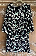Talbots Navy Blue, White, Turquoise Floral Print 3/4 Bell Sleeve Shift Dress 2P
