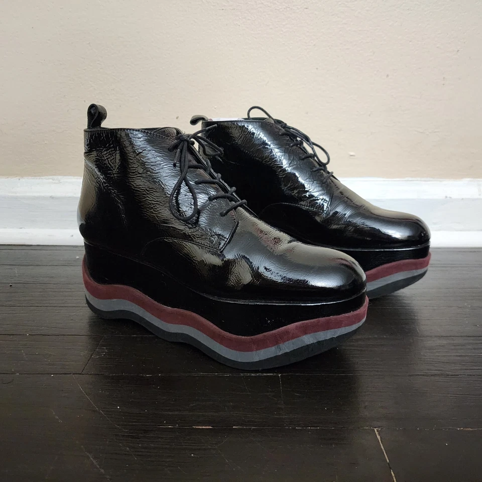 Paloma Barceló Rubicone Megan Lace-up Booties Black Patent Leather Platform IT40 - Image 2 of 4