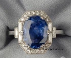 4CT Oval Cut Genuine Blue Sapphire Vintage Halo Wedding Ring 14K White Gold Over