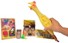 CLOWN JOKER 5 KIT Rubber Chicken Joke Prank Makeup Snake Can Red Nose Glasses  